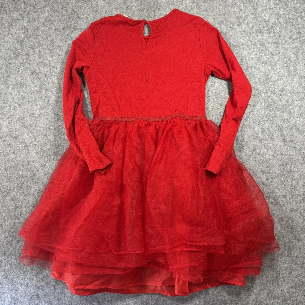 H&M Tulle Skirt Dress Size 8/10 Red Long Sleeve Tiered Holiday Special Occasion